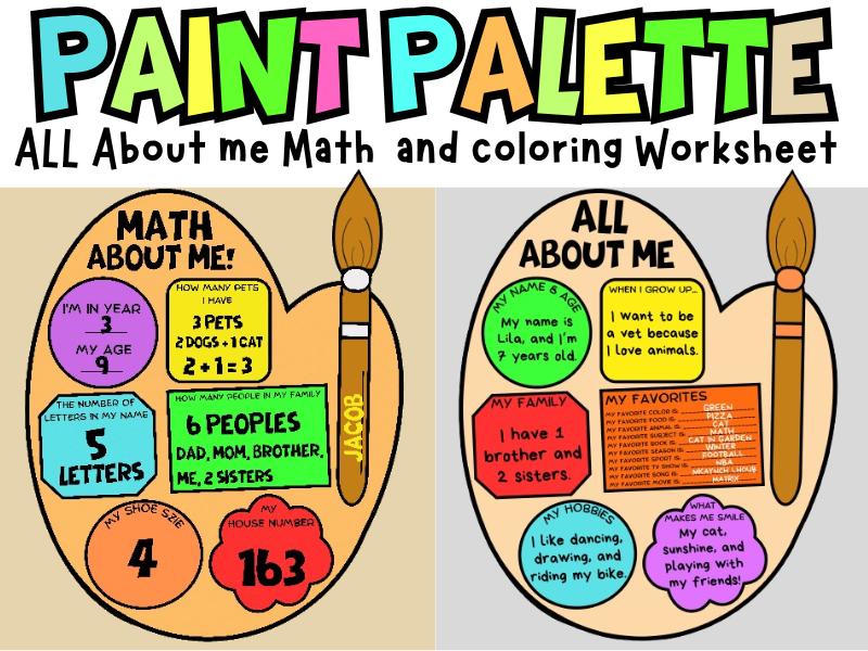 All About Me Paint Palette Math Worksheet - First Day of School Writing Activity - KS1 and KS2
