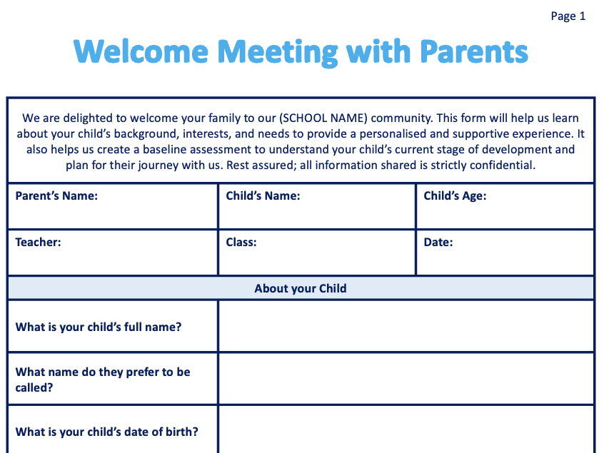Welcome Interview with Parents/Guardians