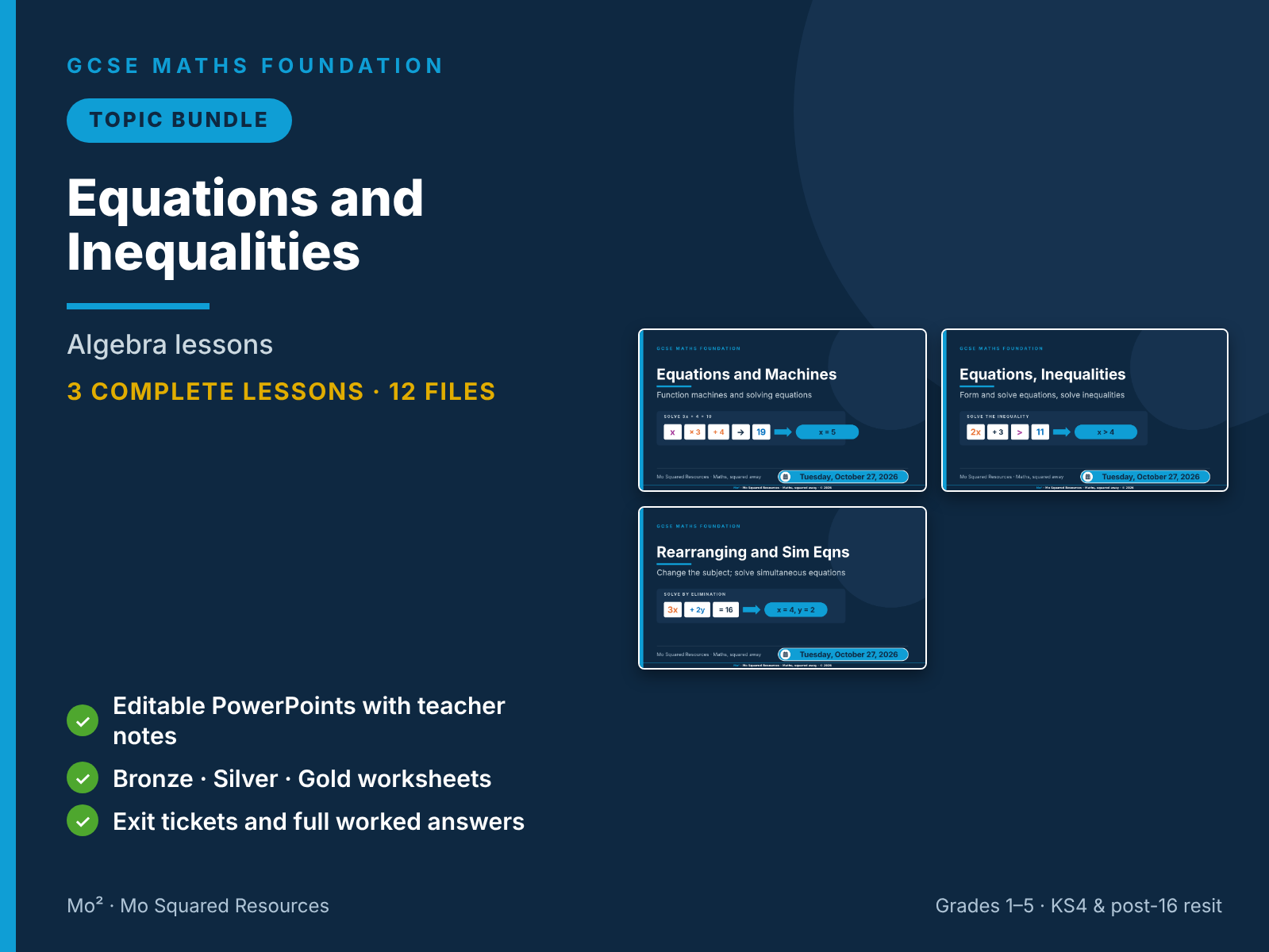 Equations and Inequalities – 3 GCSE Maths Foundation Lessons (Topic Bundle) with Worksheets & Answers