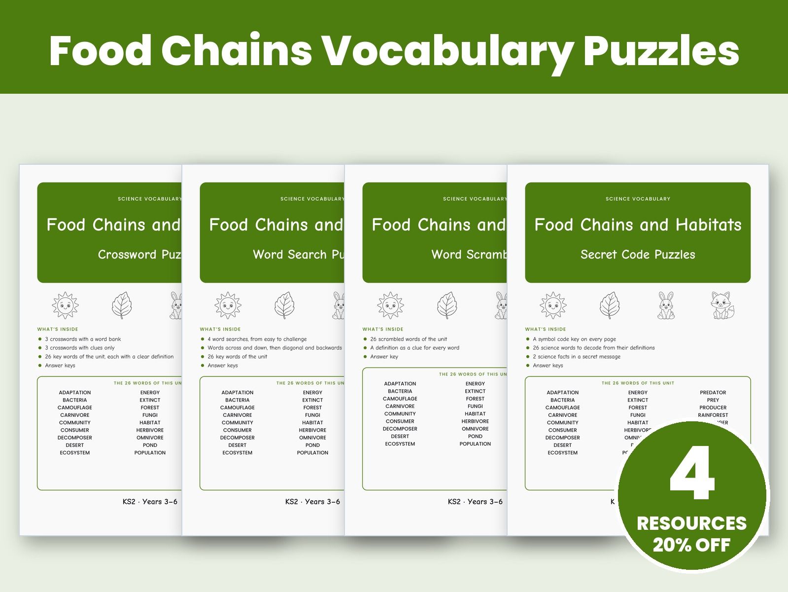 Food Chains Vocabulary Puzzles Bundle