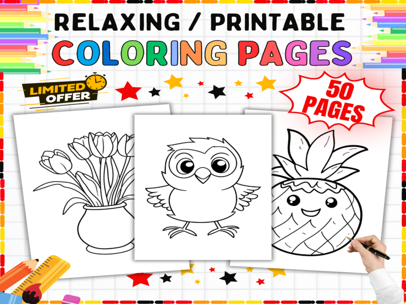 50 Colouring Pages | Relaxing Printable Art Sheets for Kids | Fun Classroom Brain Break Activities