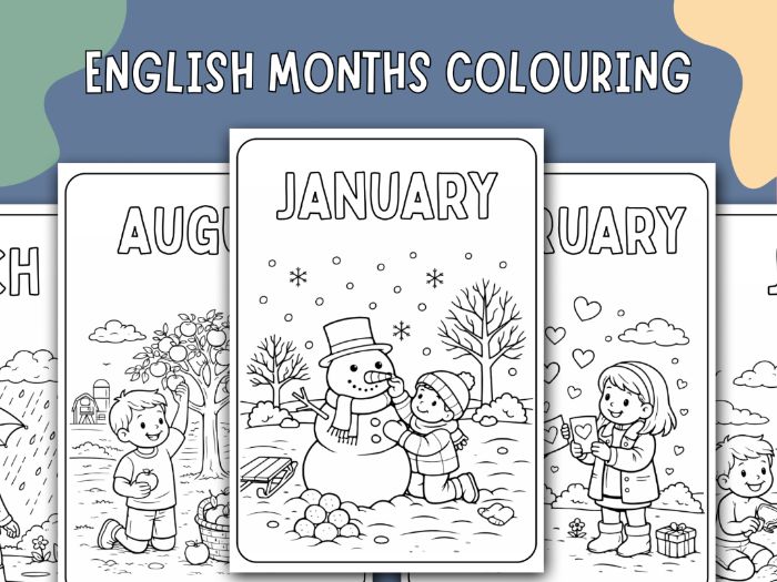 English Months of the Year Colouring Pages (KS1–KS1)