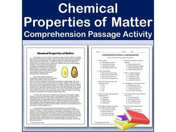 Chemical Properties of Matter - Reading Comp Passage & Activity | Editable