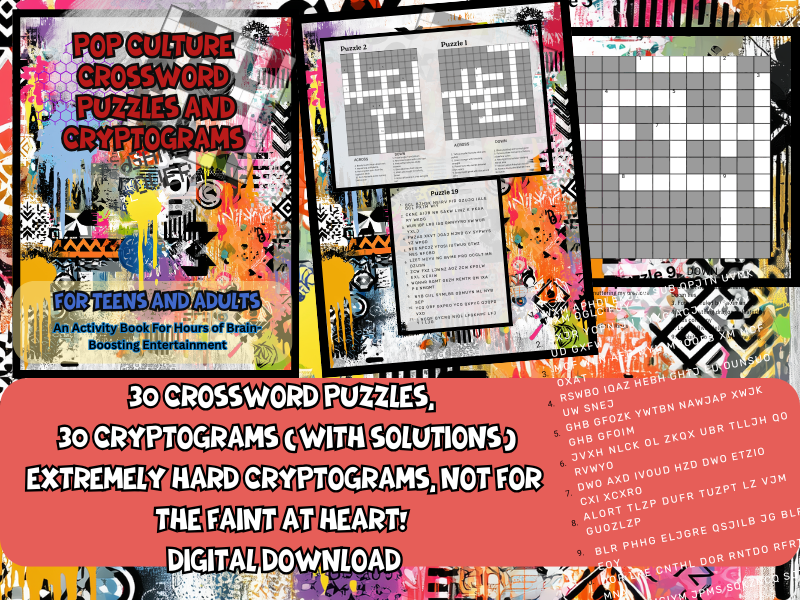 Pop Culture Crossword Puzzles and Cryptograms For Teens and Adults