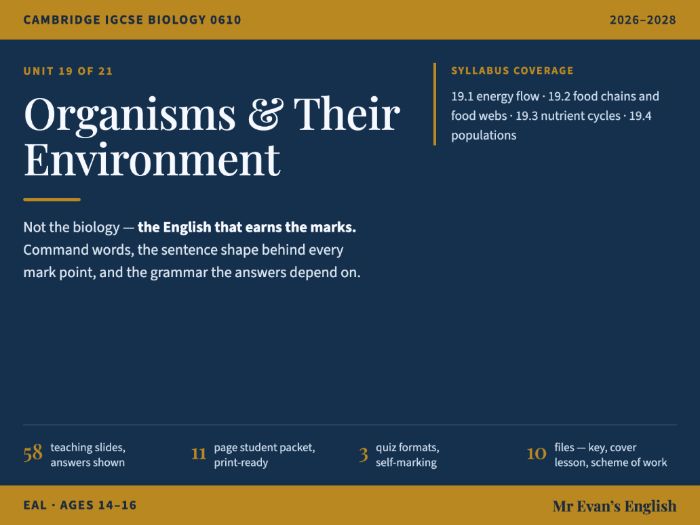 IGCSE Biology 0610 U19 Organisms & Their Environment — EAL