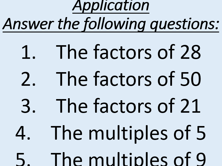 Place Value: Multiplication and Division A (Factors, Multiples, Squared and Cube)