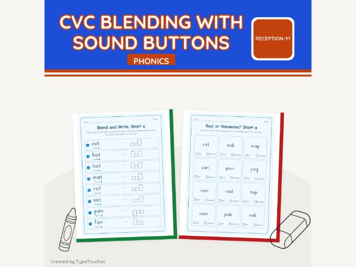 CVC Blending with Sound Buttons | 23 Sheets
