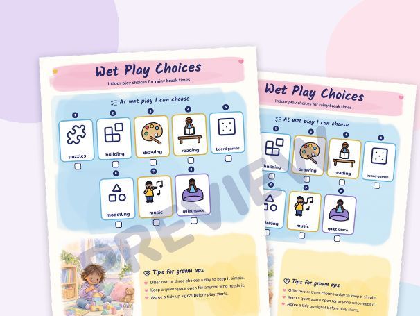 Wet Play Indoor Choices Poster, Rainy Break Time Choice Board, Autism SEND Visual Support, Primary