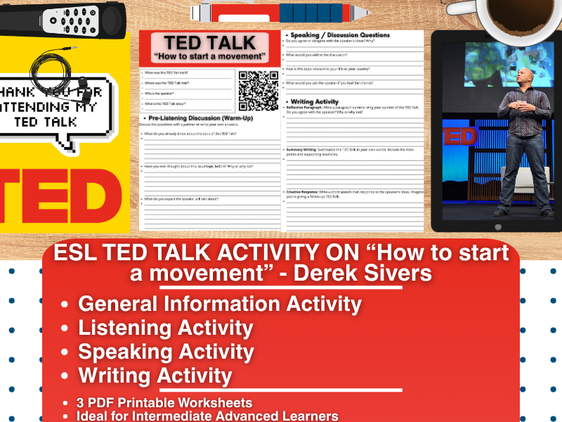 ESL TED Talk Activity Worksheets - How to start a movement - Derek Sivers