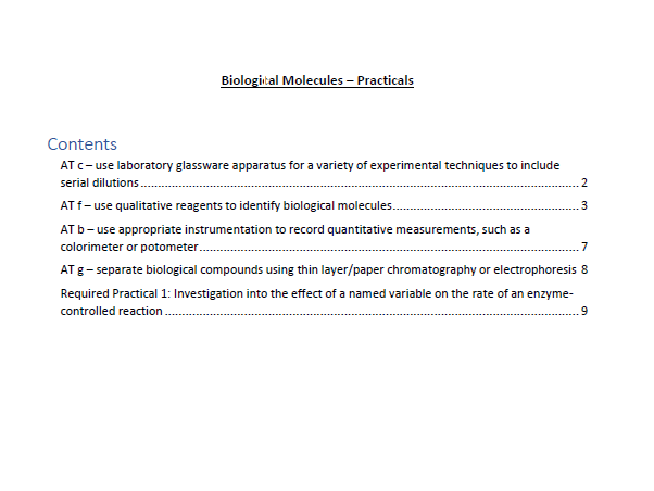 AQA A-Level Biology - Biological Molecules Practicals