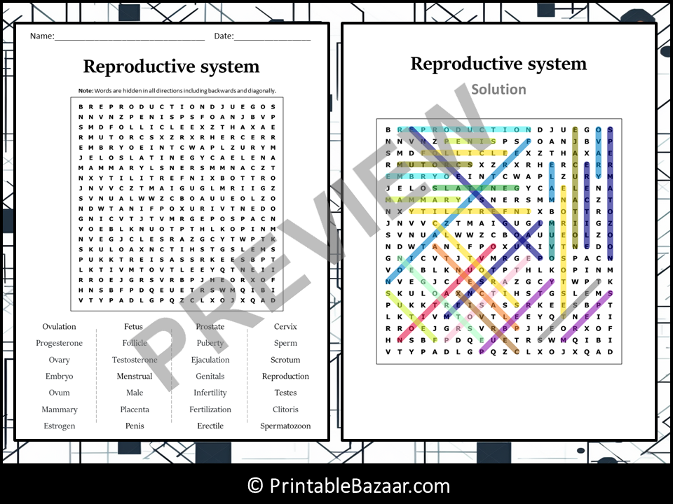 Reproductive system Word Search Puzzle Worksheet Activity | Teaching ...