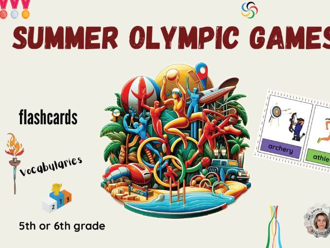Paris 2024 Summer Olympics Vocabulary Flashcards for 5th-6th Graders