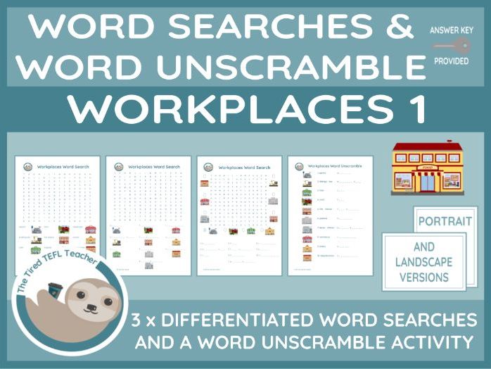 ESL Workplaces 1 Differentiated Word Searches and Word Unscramble
