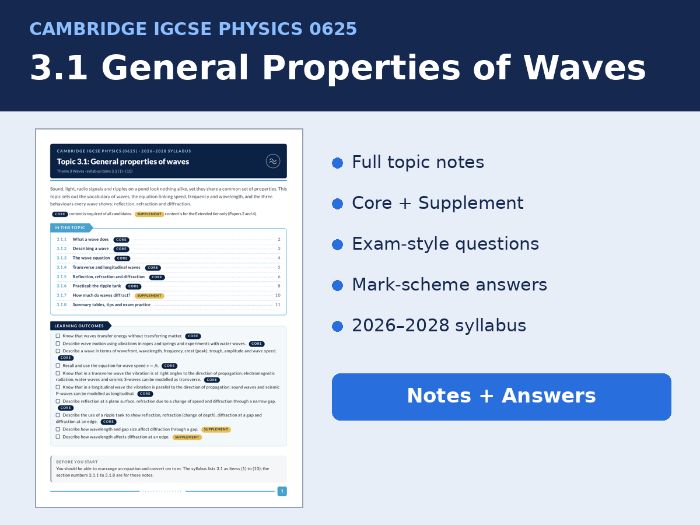 IGCSE Physics 0625 3.1 General Properties of Waves Notes