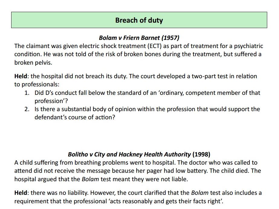 Liability in negligence - case and statute list for AQA A-level law