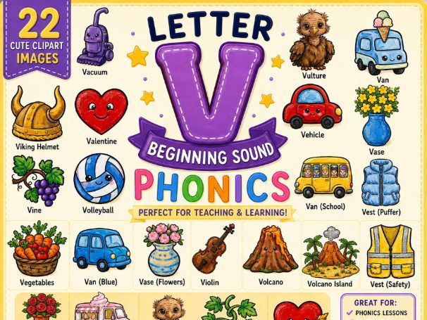 Letter V Clipart | Beginning Sounds Alphabet Phonics