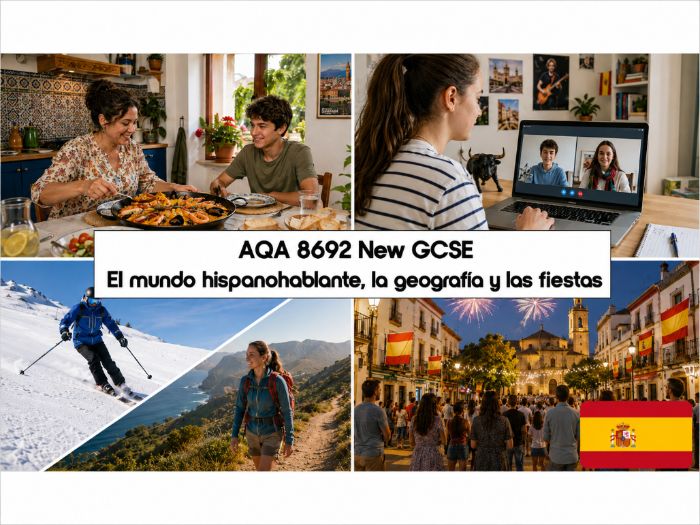 GCSE SPANISH: AQA 8692 New GCSE - El mundo hispanohablante, geografía y fiestas- AQA New SPEC