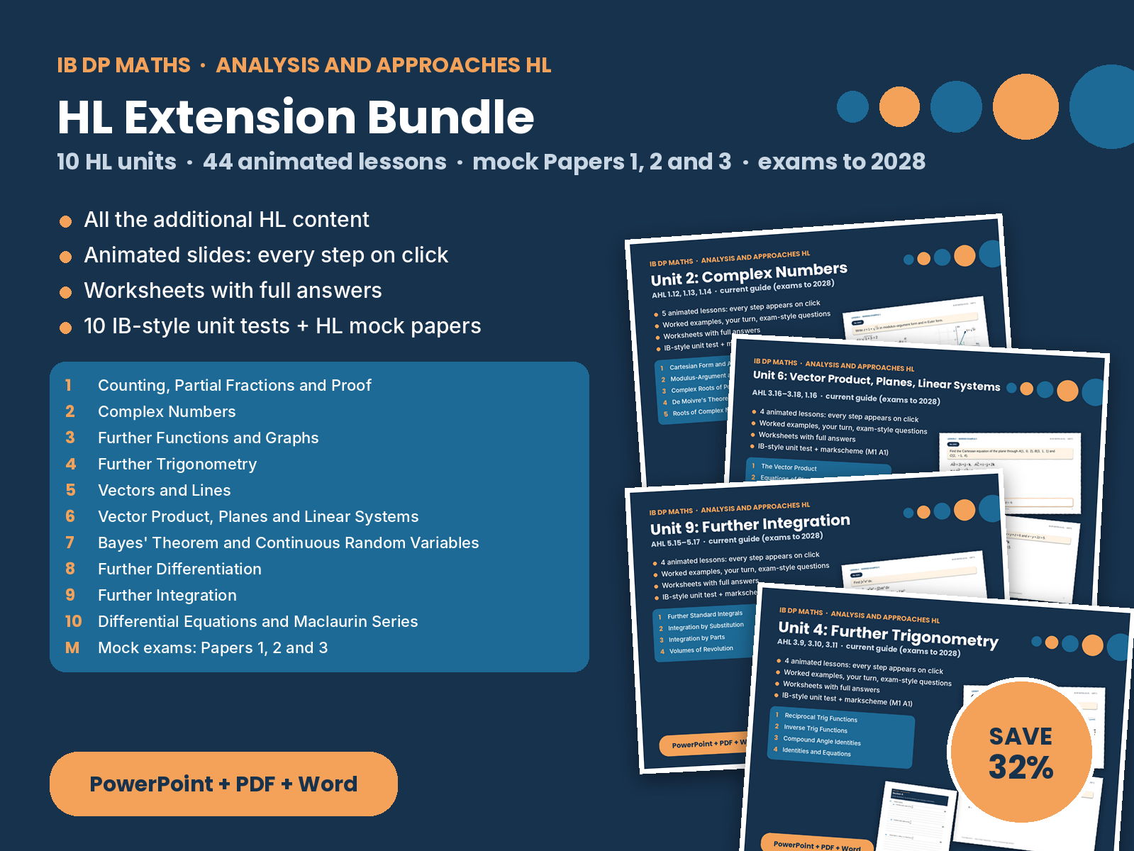 IB Maths AA HL Extension Bundle – 10 HL units, 44 lessons, unit tests and HL mock papers