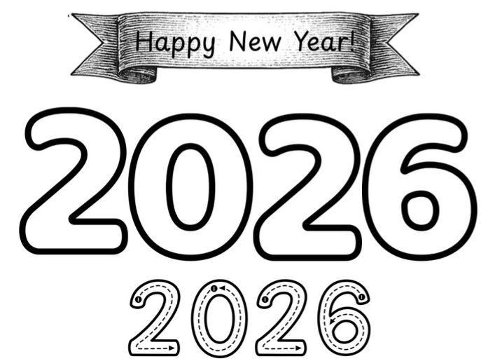 2026 Happy New Year Colouring in Sheet