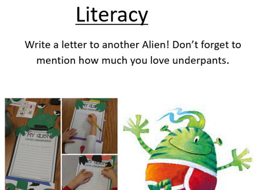 Garden Display's with ACTIVITIES- Aliens Love underpants (All EYFS areas)