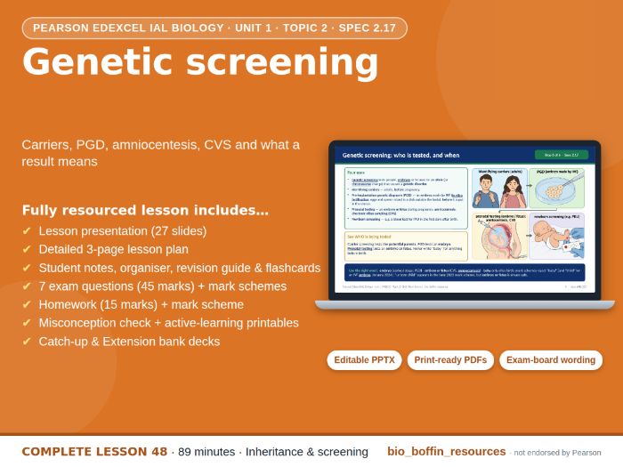 IAL Biology Edexcel – Genetic Screening & PGD