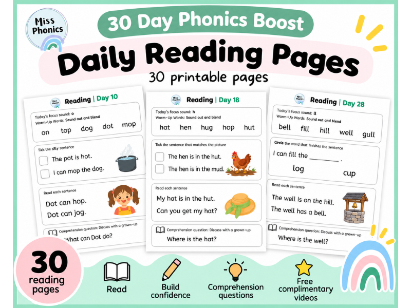 30 Daily Phonics Reading Pages | 30 Day Phonics Boost
