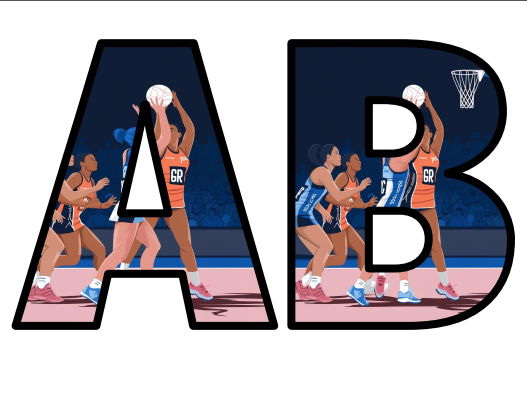 Netball Match Game Girls PE Lettering Set Display Title Letters Numbers Signs