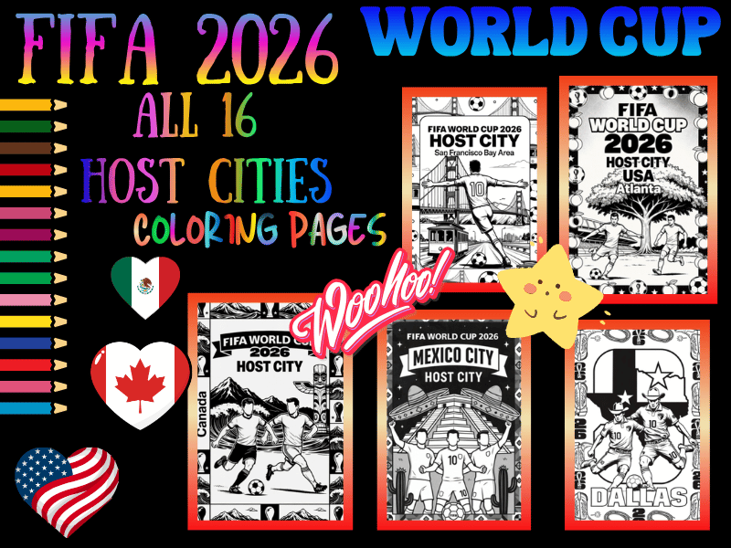FIFA Soccer World Cup 2026 Host Cities Coloring Pages for Kids Bundle | NO PREP