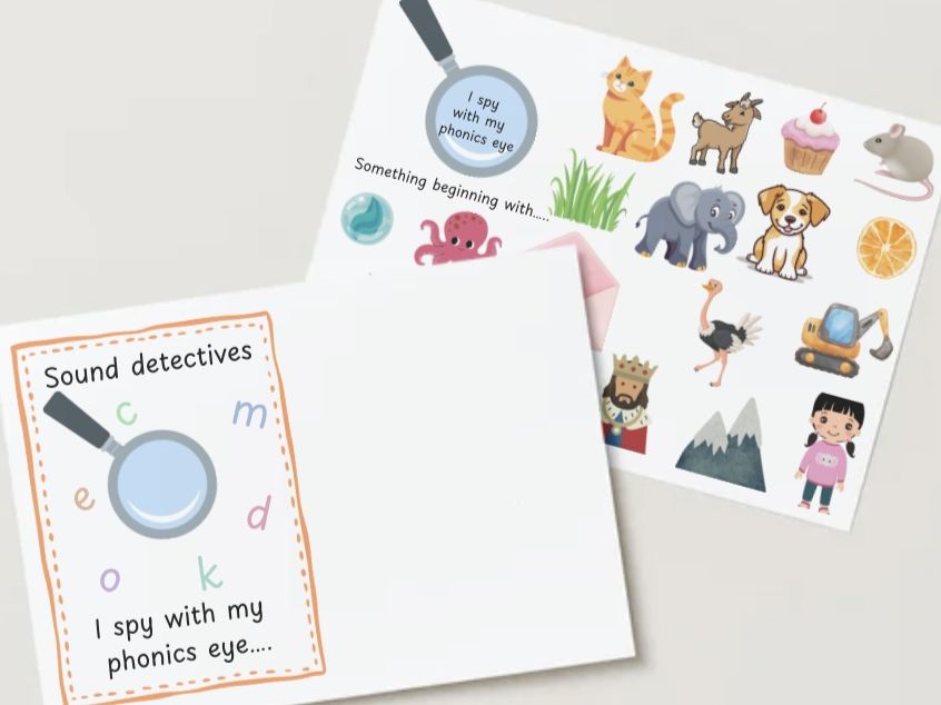 I spy with my phonics eye- initial sounds m,d,g,o,c,k,e