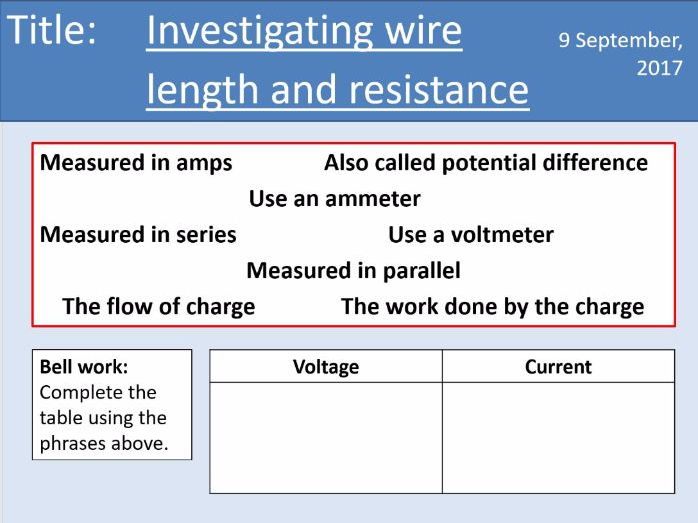 AQA New GCSE Electricity - Lesson 7 - Required practical 15: Resistance and wire length