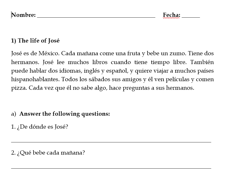 Spanish Reading Present Tense -ER verbs | Editable