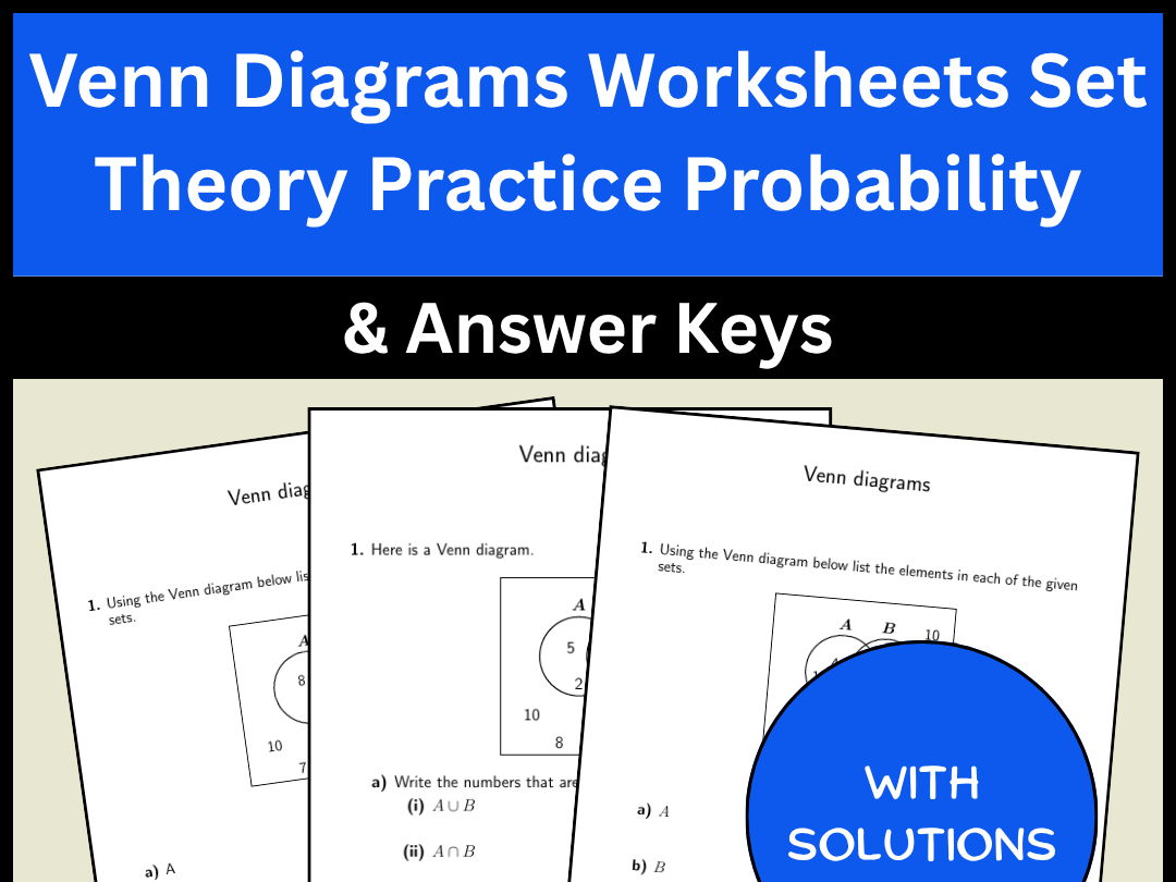Venn Diagrams Worksheets Set Theory Practice Probability & Answer Keys