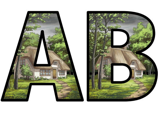 Cottage in the woods Lettering Set Display Title Letters Numbers Signs ...