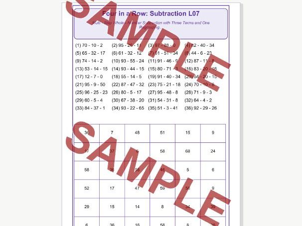 Subtraction L07 Four in a Row | Three-Term Whole-Number Subtraction
