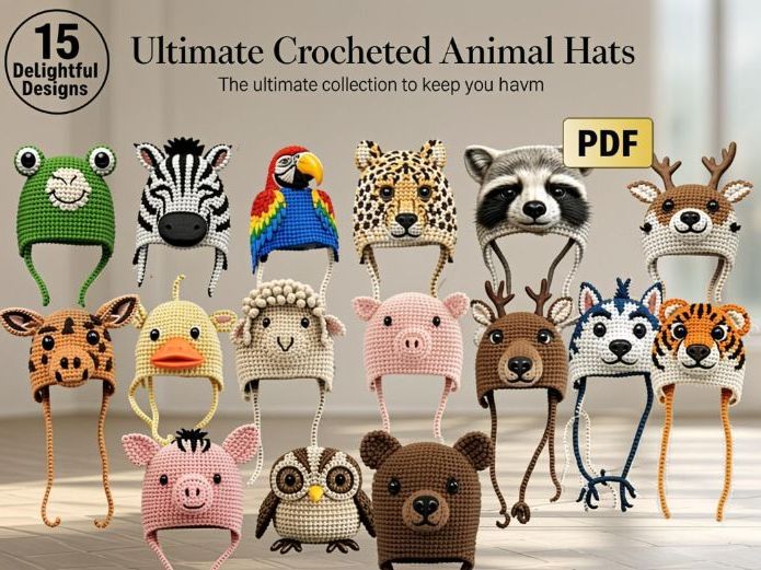 Crocheted Animal Hats – 15 Warm & Toasty PDF Patterns