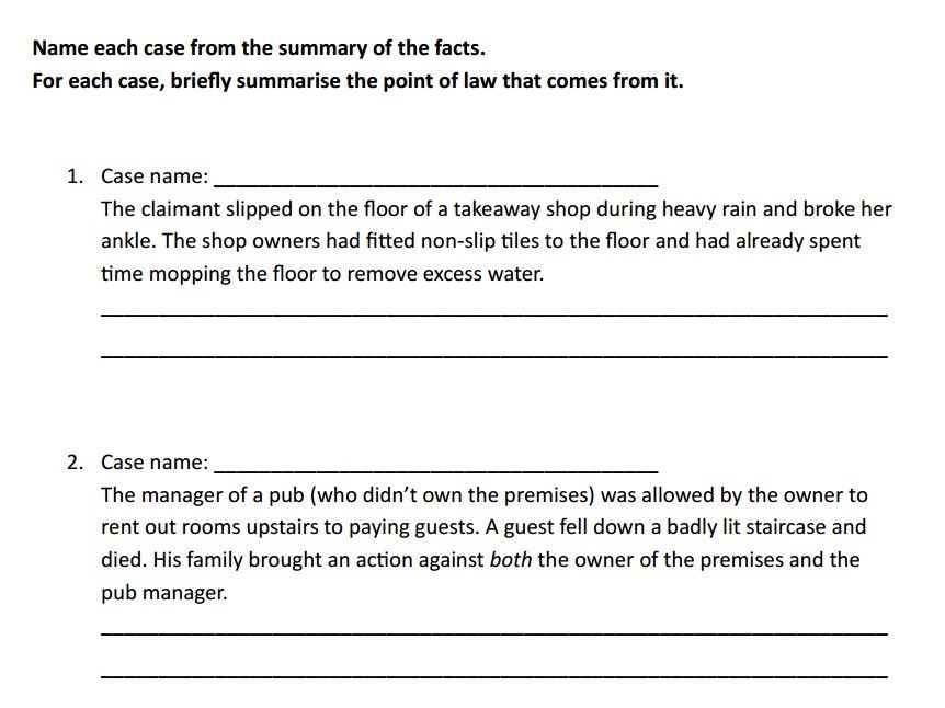Occupiers’ liability - Name the case (OCR A-level law)