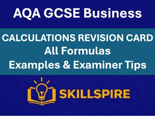 AQA GCSE Business Key Calculations Revision Card | All Formulas, Examples & Examiner Tips | 9 - 1