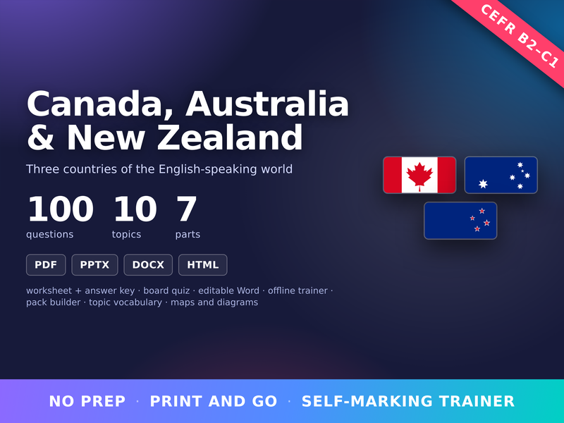 Canada Australia New Zealand Quiz ESL B2-C1