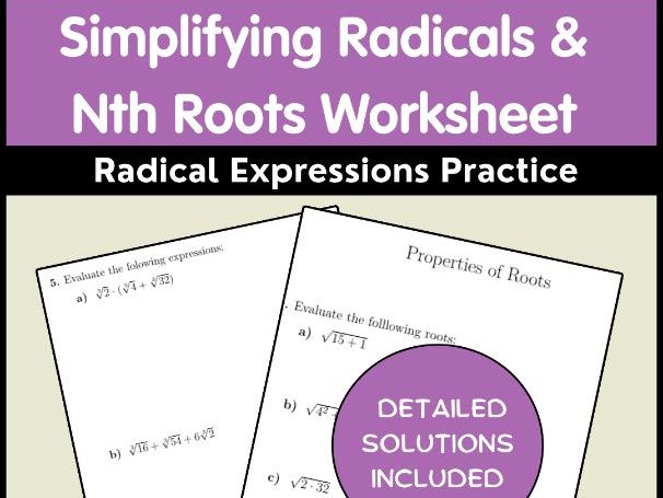 Simplifying Radicals & Nth Roots Worksheet | Radical Expressions Practice