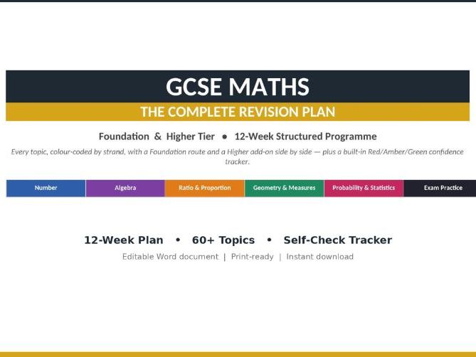 GCSE Maths Revision Plan — Foundation & Higher | 12-Week Colour-Coded Timetable
