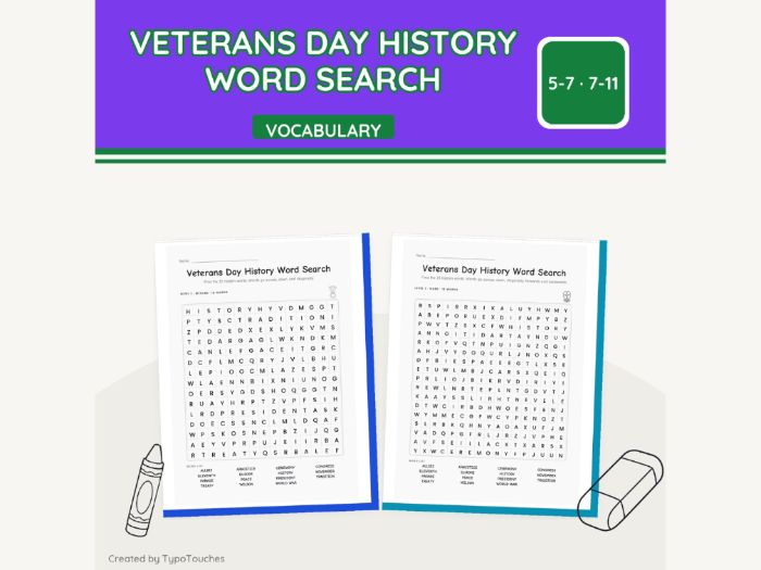 Veterans Day History Word Search | 6 Sheets