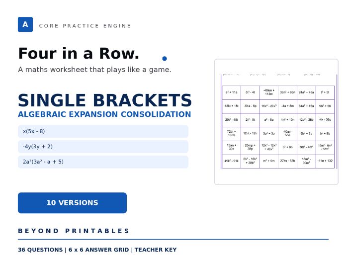Expanding and Factorising Single Brackets Four in a Row | x(5x-8) | Level 11 | 10 Maths Games