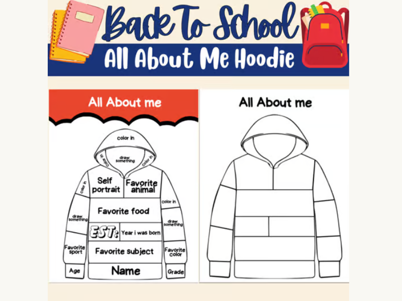 Hoodie All About Me Poster: First Day of School September Craft Activities