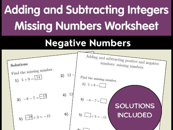 Adding and Subtracting Integers Missing Numbers Worksheet | Negative Numbers