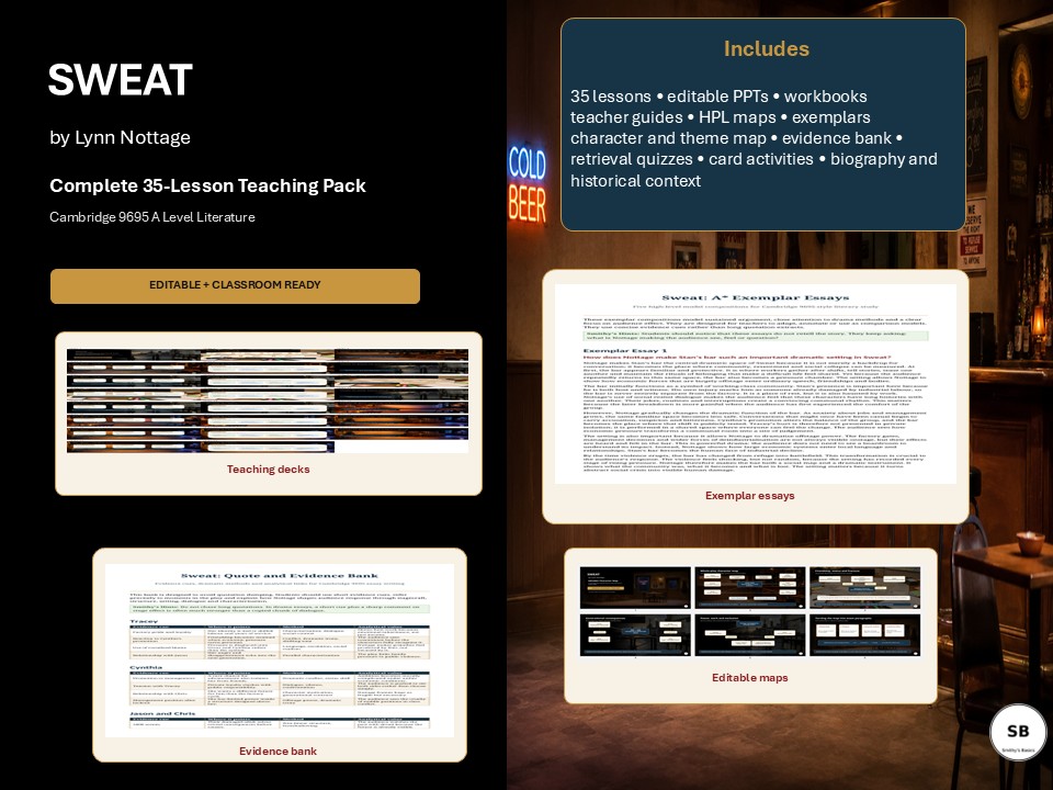 Sweat (Lynn Nottage) full 35 lesson teaching and learning pack - Smithy's Basics