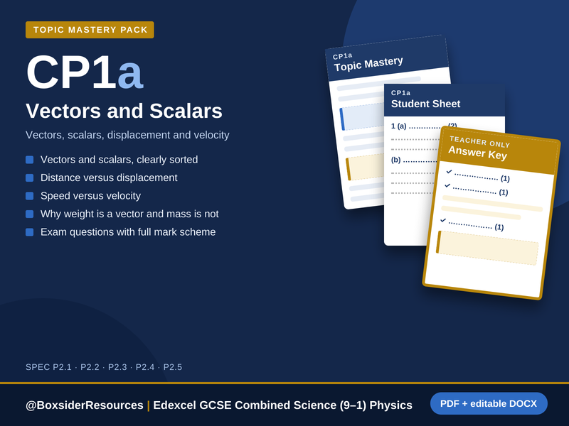 CP1a Vectors and Scalars | Edexcel GCSE Combined Science Physics Topic Mastery Pack
