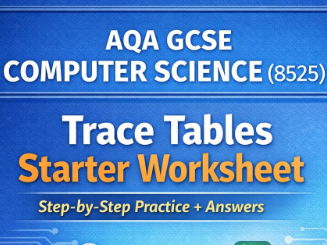 AQA GCSE Computer Science (8525) Trace Tables Starter Worksheet | Step-by-Step Practice + Answers