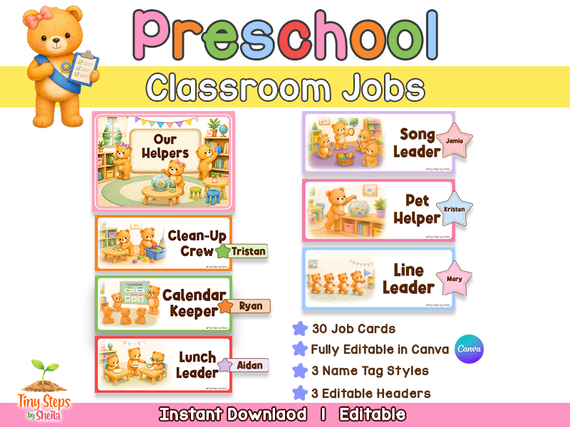 Editable EYFS Classroom Jobs | 30 Classroom Helper Cards & Name Tags