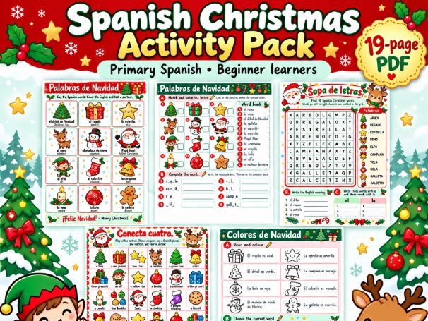 Spanish Christmas Activity Pack | KS2 Spanish | Worksheets, Word Search & Games