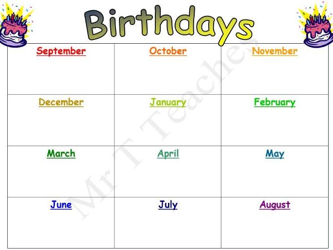 Class Birthday Calendar by Mr_T_Teaches | Teaching Resources